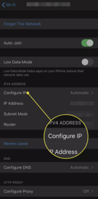 Access the Configure IP option