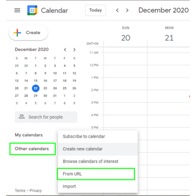 add a new calendar and select URL