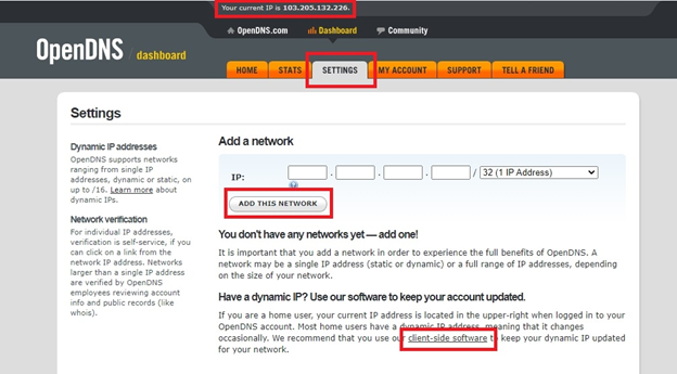 Add network in OpenDNS