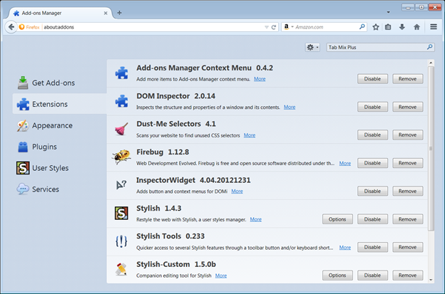 Add ons Manager window