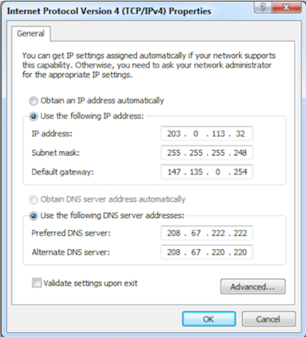 Adjust the IPv4 properties