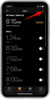 Alarm tab from the Clock app