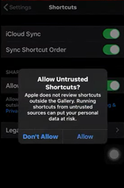 Allow Untrusted Shortcuts option