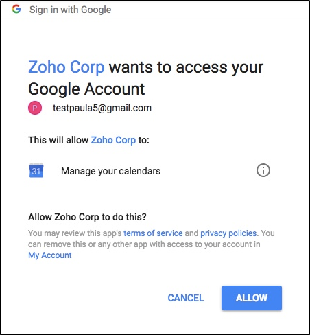 Allowing Zoho to Merge with Gmail