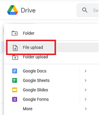select the option File upload