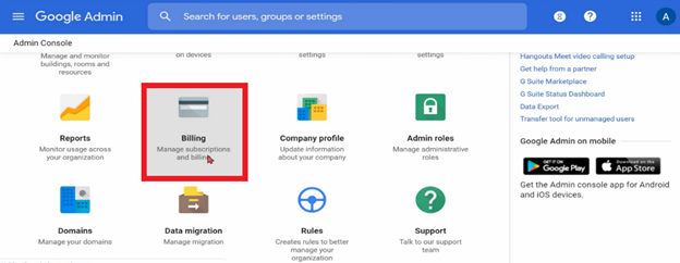 Billing from Google Admin