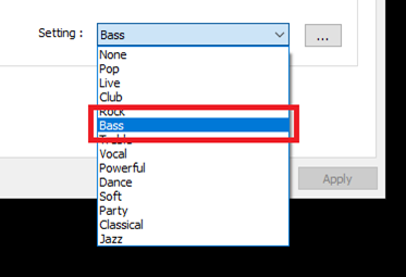 Choose Bass for sound effect settings