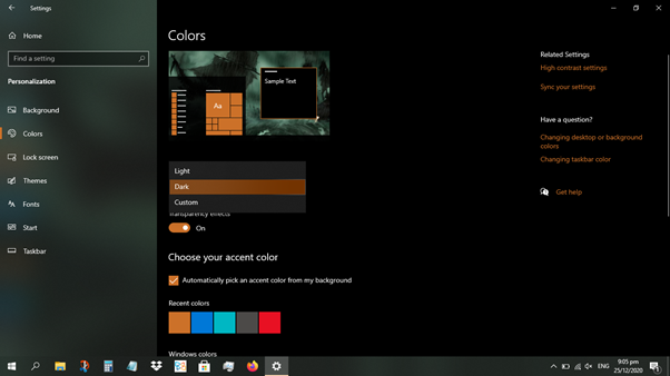 Choose the Options from Color Theme