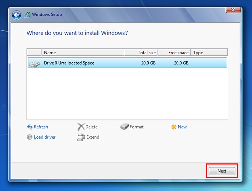 Choose to install Windows directly