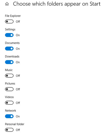 Choose which folders appear on Start link