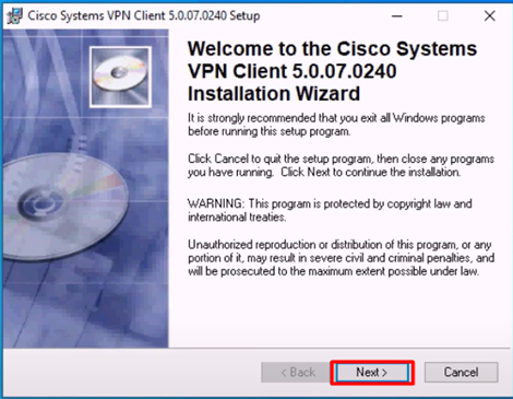 Cisco VPN Client installation wizard