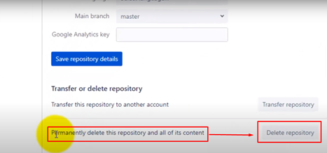 Click on Delete repository option