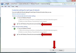 Turn off Windows Firewall
