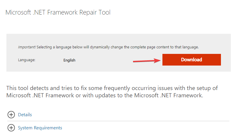 download the .NET framework repair tool