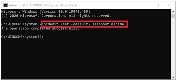 Command for boot in Safe Mode