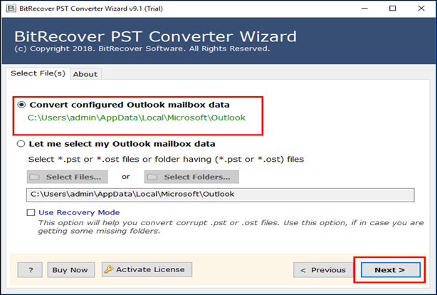 convert configured Outlook mailbox data