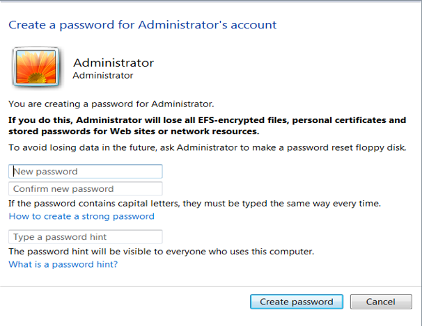 Create a password for Administrators account