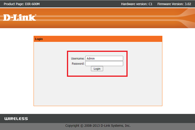 D-link router admin login page