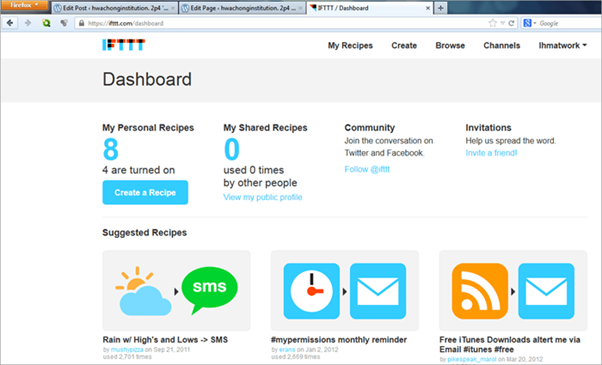 Dashboard of Personal IFTTT Account