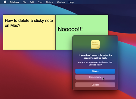Delete prompt in Stickies app