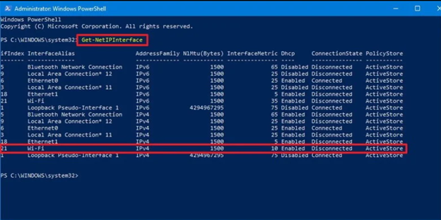 Determine the interface index number