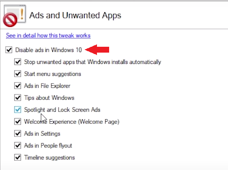 Disable ads in Windows 10