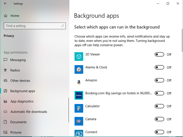 Disable Background Apps