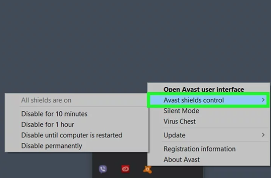 disable duration from Avast shield control