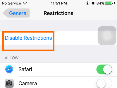 Disable Restriction option