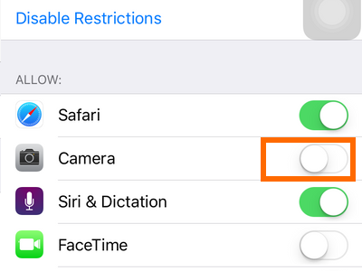 Disable the Camera Option