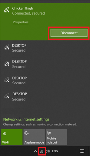 Disconnect from the WiFi in Windows