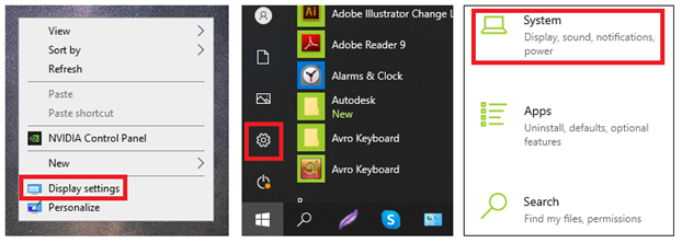 Display settings in Windows 10