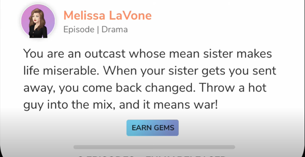 EARN GEMS option on episode iPhone