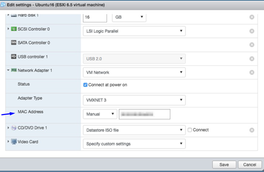 Edit settings of the ESXi