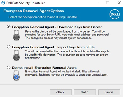Encryption Removal Agent Options