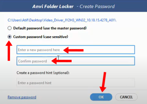enter a password and confirm it afterward