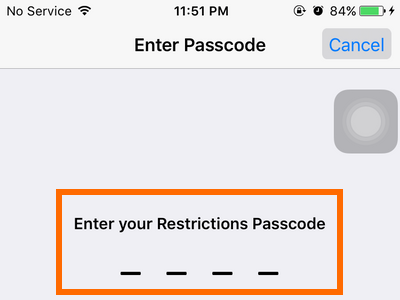 Enter Restriction Passcode