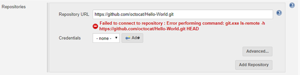 Error Message on Repository Git URL