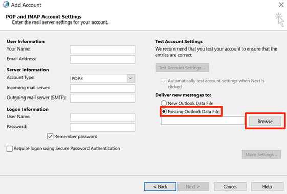 Existing Outlook Data File 