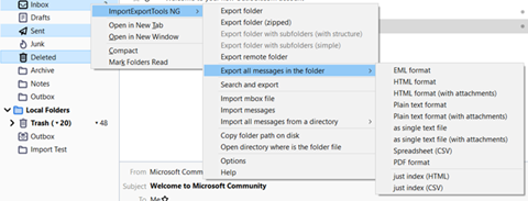 Export all messages in the folder
