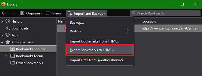 Export Bookmarks to HTML