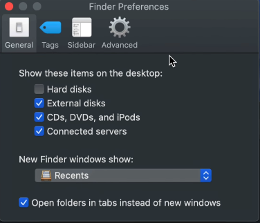 Finder preferences window