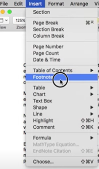 footnote using keyboard shortcut