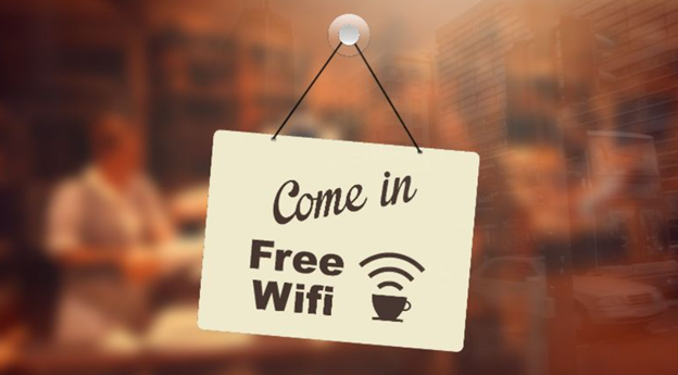 Free WiFi sign in a restaurant
