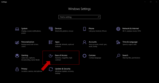 Go to Ease of Access
