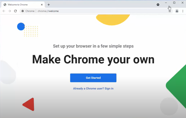 Google Chrome first time set up page