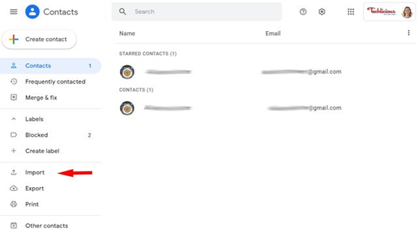 Google Contacts and choose Import