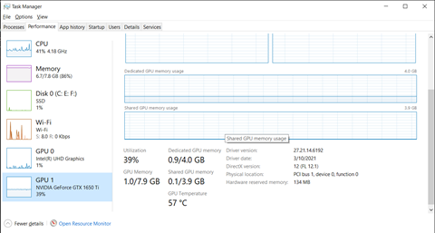 GPU One performance tab