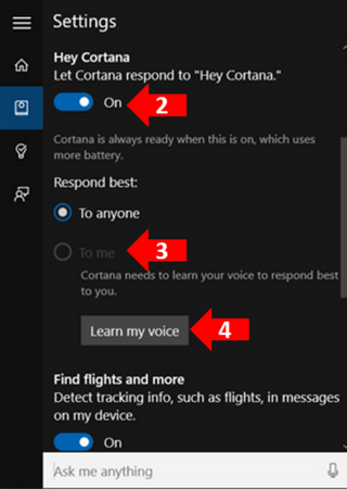 Hey Cortana is set to On