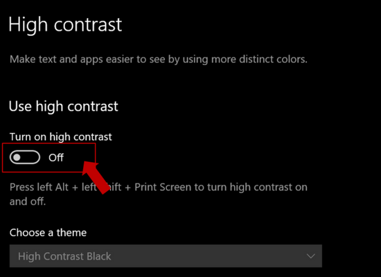 High Contrast option to On